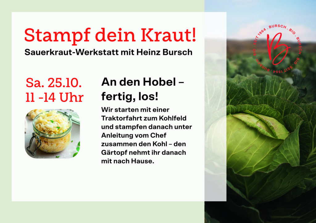 Veranstaltungsbild für die Sauerkrautveranstalung am 25.10. auf dem Biohof Bursch